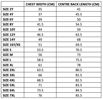 Custom T Shirt Size Chart for Men and Ladies | ColourUp Uniforms